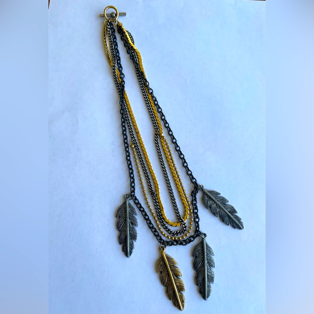 Multi Strand Multi Color Metal Feather Necklace